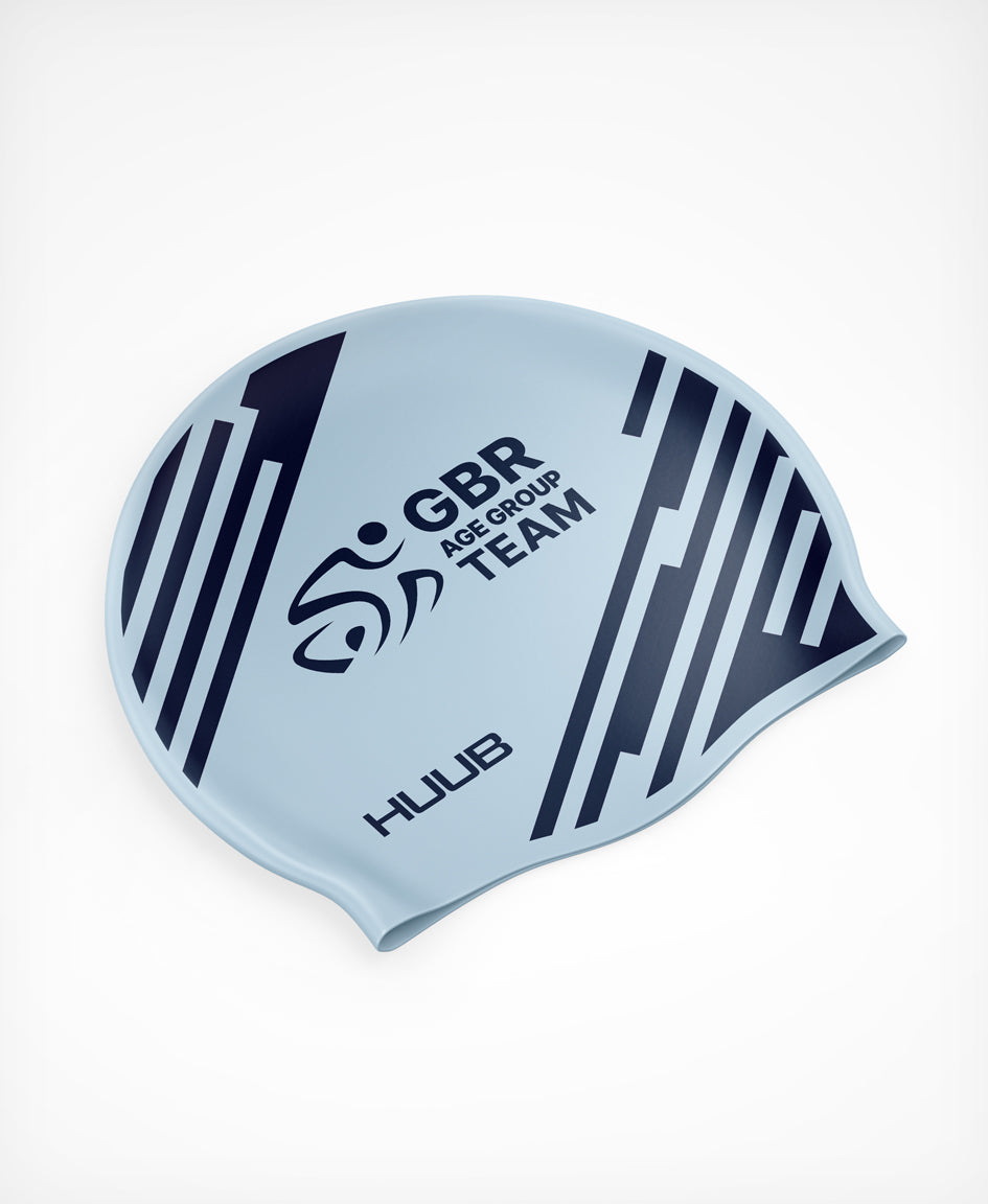 BTF Age-Group Silicone Swim Cap - Ice Blue/Navy