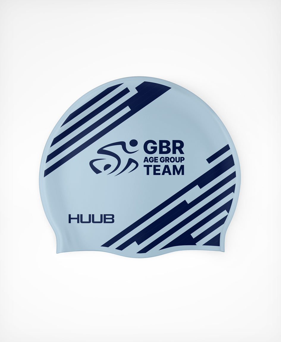 BTF Age-Group Silicone Swim Cap - Ice Blue/Navy