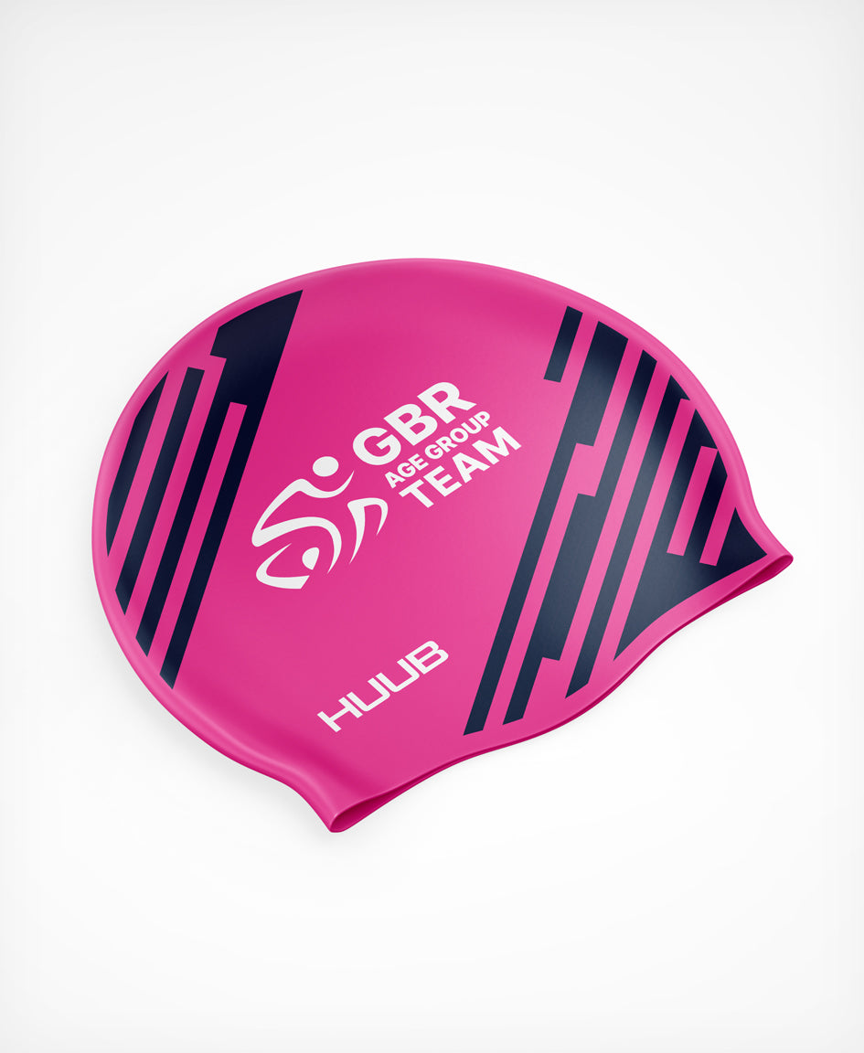 BTF Age-Group Silicone Swim Cap - Pink/Navy