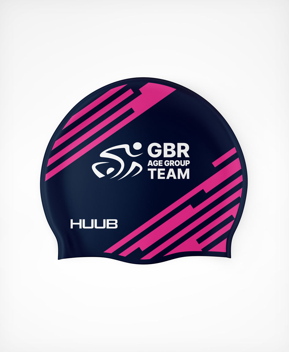BTF Age-Group Silicone Swim Cap - Navy/Pink
