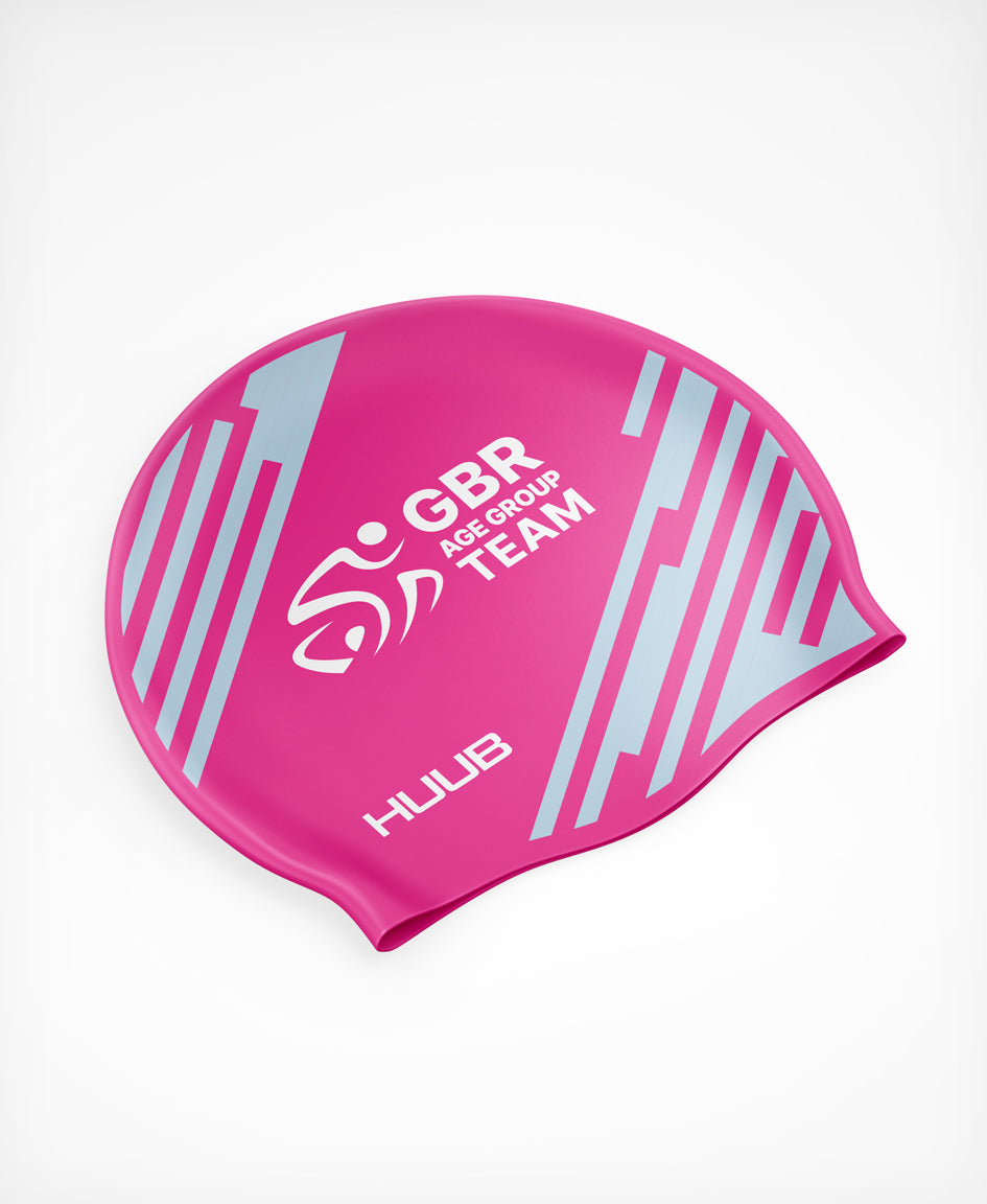 BTF Age-Group Silicone Swim Cap - Pink/Ice Blue