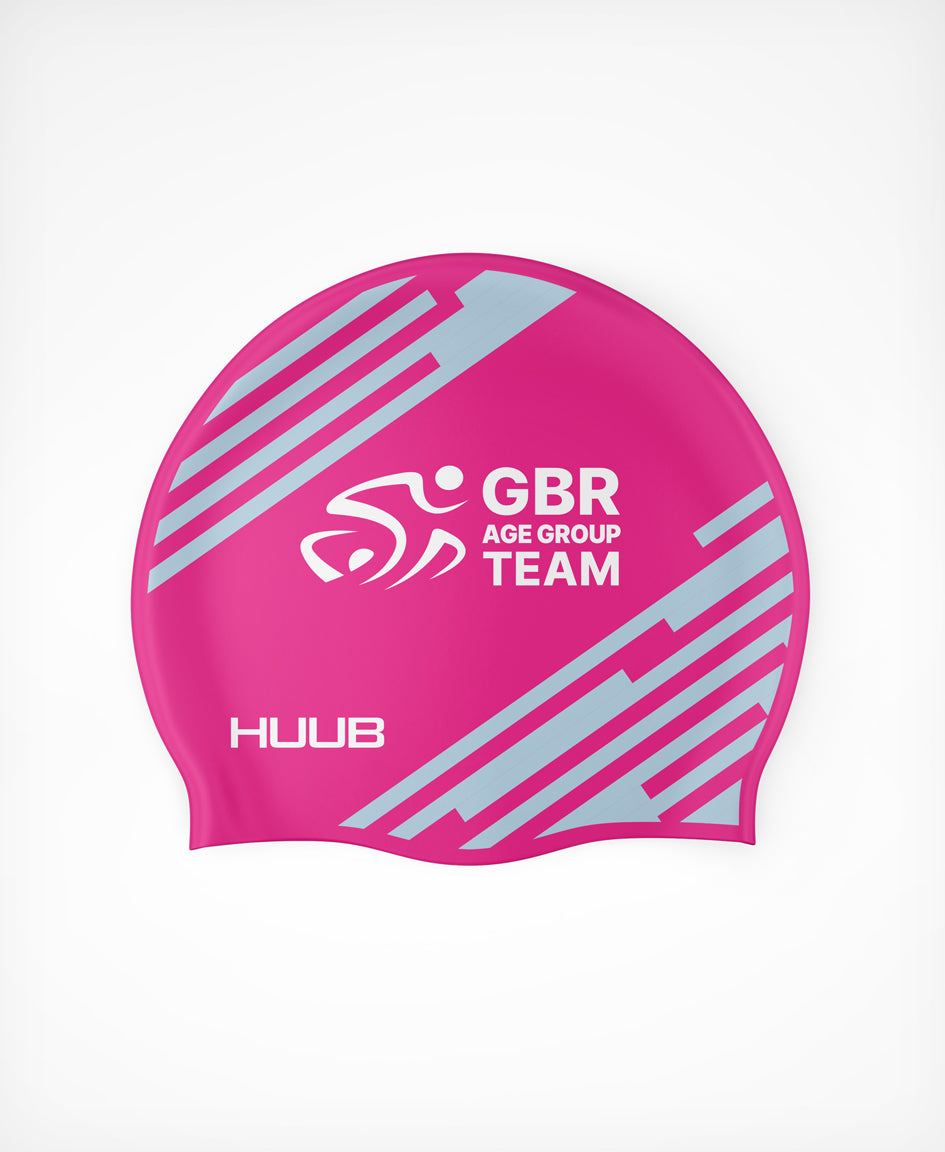 BTF Age-Group Silicone Swim Cap - Pink/Ice Blue
